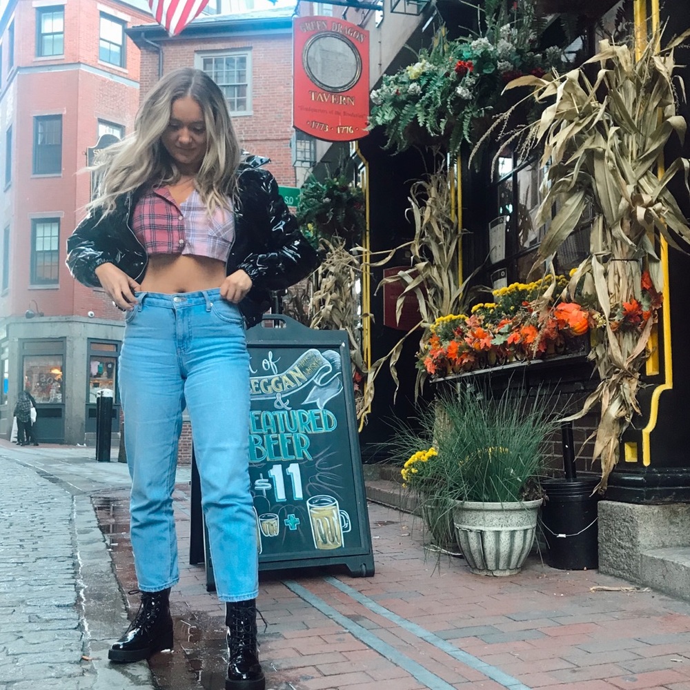 Two Tone Plaid Crop Top Button Down - Picture 3 of 3